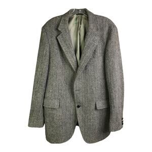 Harris Tweed Blazer Suit Jacket Men L gray Single Button Scotland